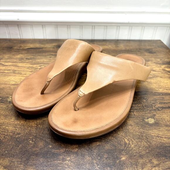 FitFlop Size 9 Flip Flop Sandals Thong Light Tan Leather 371-017 Comfort Summer - Picture 3 of 14